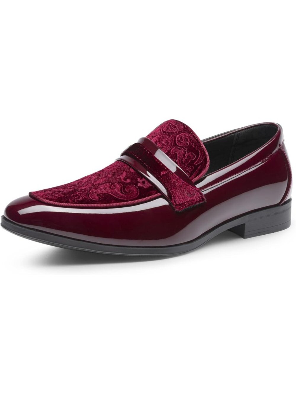 Men's Burgundy Tuxedo Patent Loafers Classic Velvet Slip-on Dress Shoes